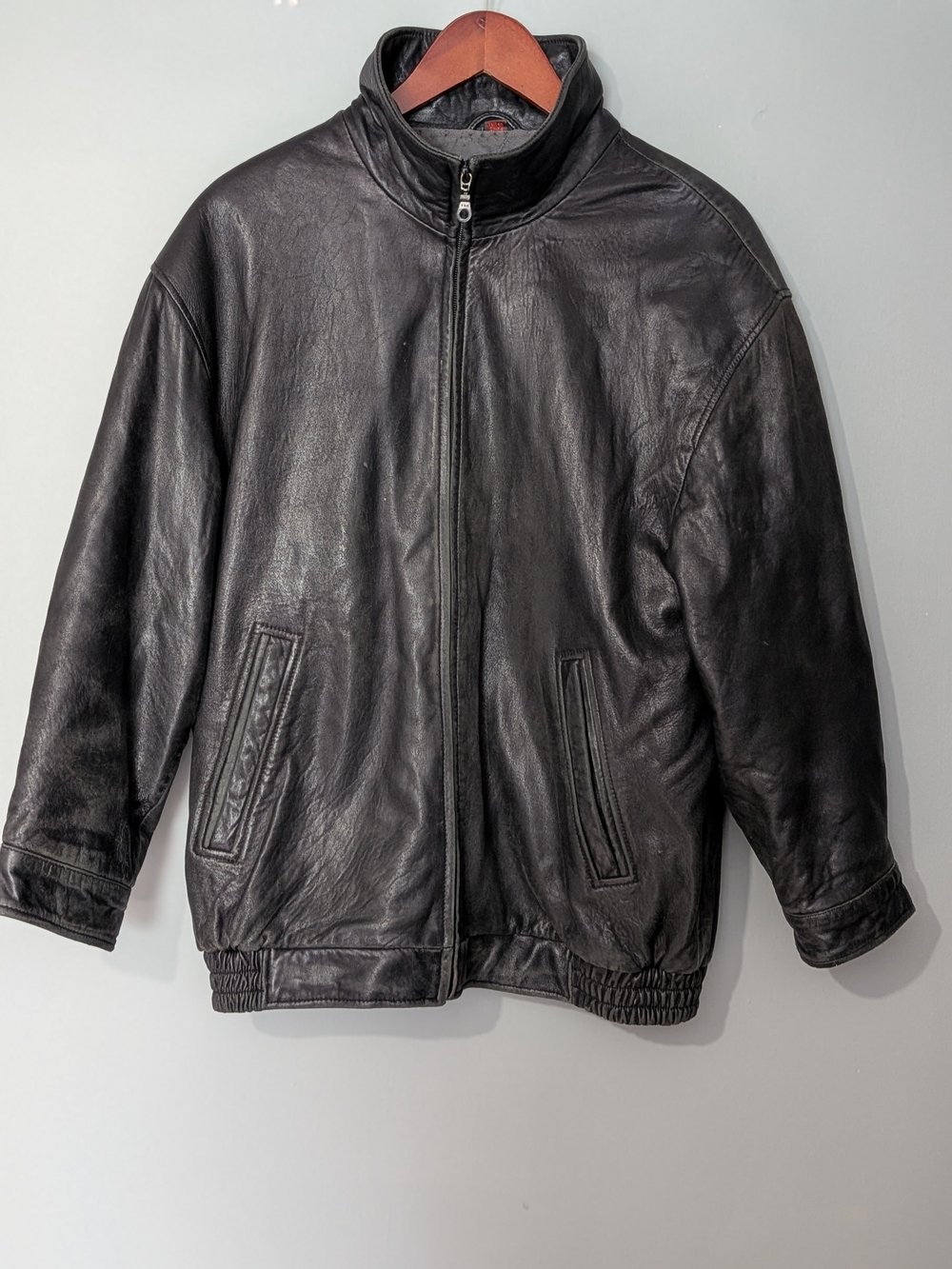Vintage Danier Men's Black Leather Zip-Up Bomber Jacket 90s Grunge